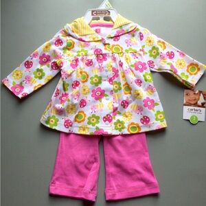 Carter’s Hooded Top Pants Set Girl’s 3M Embroidered BEE LADYBUG 2 Piece Outfit
